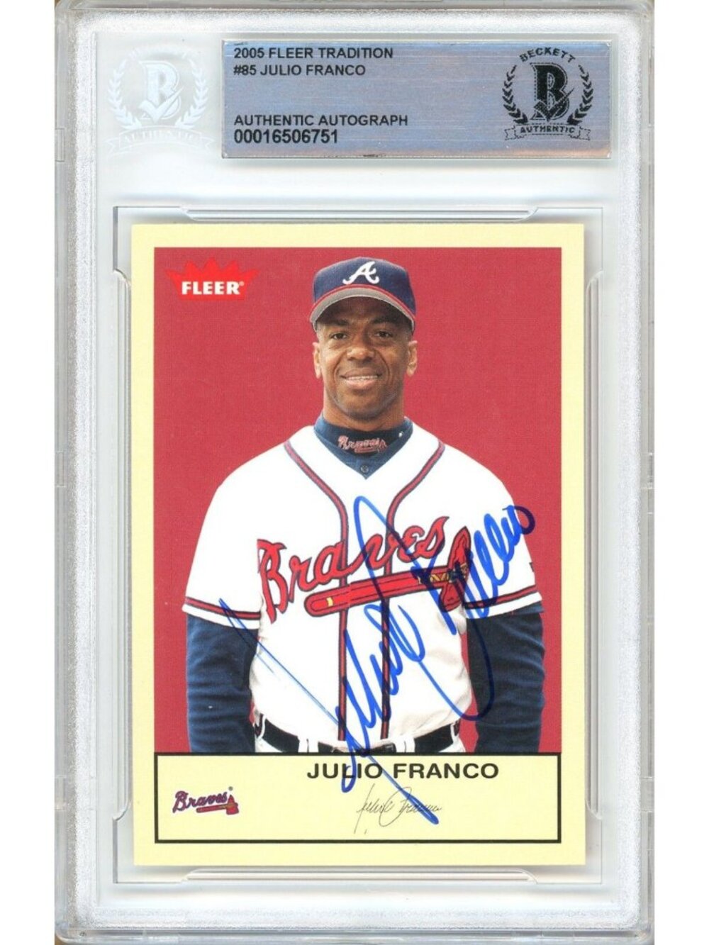 Julio Franco Signed 2005 Fleer Tradition #85 Atlanta Braves BAS Slabbed Auto MLB